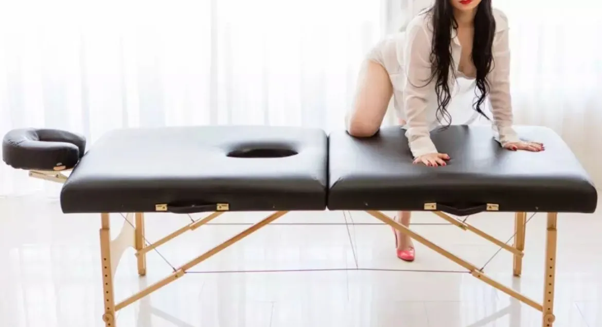 A serene image of a person receiving a milking table massage